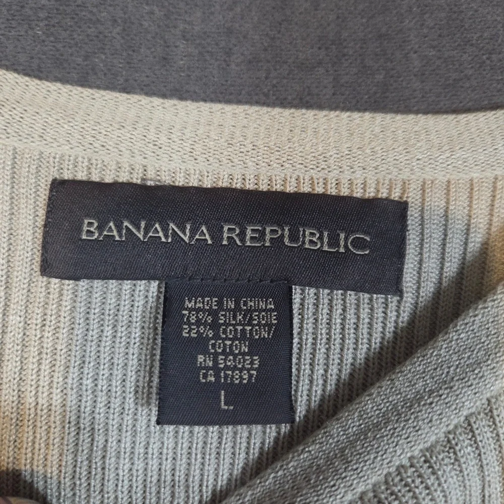 Banana Republic Sweater Mens L Beige Silk Cotton Blend Ribbed Knit Crew Neck